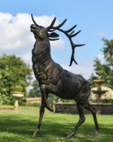 Cast Iron Evander Stag Sculpture in Antique Gold Side Angle