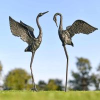 Cast Iron Freestanding "Fighting Flamingos" Garden Sculpture - Set of Two