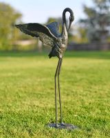 Cast Iron Freestanding "Head Down" Flamingo Garden Sculpture in Situ Cast Iron Freestanding "Head Down" Flamingo Garden Sculpture in Situ