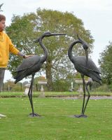 Scale Shot of Cast Aluminium Freestanding "Titan" Heron Garden Sculpture - Set of Two