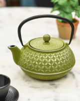 Cast Iron Green and Silver "Mori" Teapot In Situ