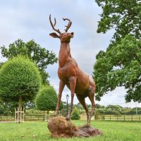  Cast Iron Stag Standing on Rock Sculpture in Situ