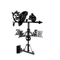 Mounted Cast Iron & Steel "Nutty" Owl & Squirrel Weathervane