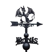 Cast Iron & Steel Second Evolution Orange Dragon Weathervane on White Background