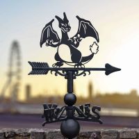 Cast Iron & Steel Weathervane with Second Evolution Orange Dragon Topper