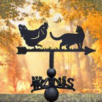 Cast Iron and Steel Weathervane with Cat & Chicken Motif