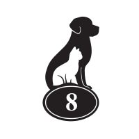 Cat & Dog Iron House Number Sign Finished in Black With White Numbering