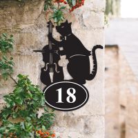 Bespoke Cat & Fiddle Iron House Number Sign in Situ