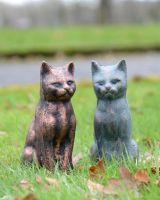 ‘Zen’ the Cast Aluminium Sitting Cat Garden Sculpture - Verdigris stood with copper version