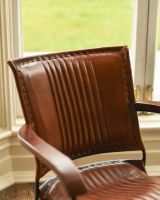 The "Byron" Tan Leather & Wood Armchair Close-Up