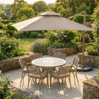Outdoor Parasol Umbrella in Situ Outside in the Garden Covering a Dining Set digital illustration