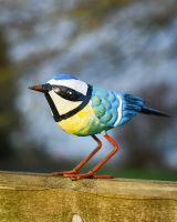 Charming Blue Tit Steel Bird Sculpture Looking right