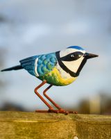 Charming Blue Tit Steel Bird Sculpture Looking left
