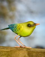 Charming Greenfinch Steel Bird Sculpture Right facing