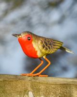 Charming Robin Steel Bird Sculpture Left Facing