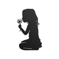 Girl With Flower Iron Silhouette in Black