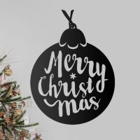 Black Christmas Bauble Steel Wall Art in Situ Next to a Christmas Tree