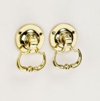 Circular Backplate Tear Drop Cabinet Handle in Polished Brass