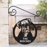 Circular Steel Boxer Dog Hanging House Name Sign in Situ Circular Steel Boxer Dog Hanging House Name Sign in Situ