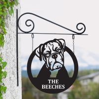 Circular Steel Boxer Dog Hanging House Name Sign Circular Steel Boxer Dog Hanging House Name Sign