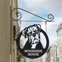 Circular Steel Hanging House Name Sign with Boxer Dog Circular Steel Hanging House Name Sign with Boxer Dog