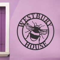 Circular Steel House Name Sign with Bumble Bee Motif