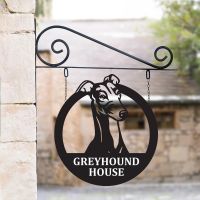 Circular Steel Greyhound Hanging House Name Sign in Situ