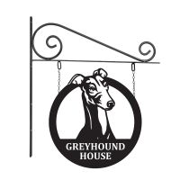 Close-Up of Circular Steel Greyhound Hanging House Name Sign