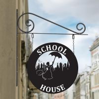 Circular Steel Hanging House Name Sign with Mary Poppins Design Circular Steel Hanging House Name Sign with Mary Poppins Design