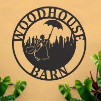Situ Shot of Circular Steel House Name Sign with Mary Poppins Design Situ Shot of Circular Steel House Name Sign with Mary Poppins Design