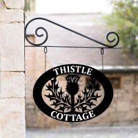 Oval Steel Hanging House Name Sign with Thistle Design Oval Steel Hanging House Name Sign with Thistle Design