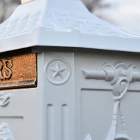 Classic White Freestanding Huntingdon Post Box close up of star detailing Classic White Freestanding Huntingdon Post Box close up of star detailing