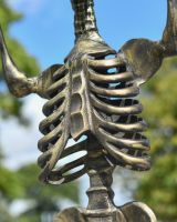 Close up of intricate body and rib detail on skeleton sculpture 