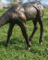 Close Up Of Brushed Bronze Grazing Stag Garden Sculpture