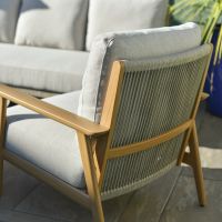 Close up of intricate rope weave detail on five seater outdoor furniture set