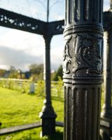 close up of pillar detail on wrought iron garden gazebo