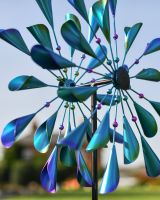 Close up of double sided detail on the iridescent blue and purple garden windspinner