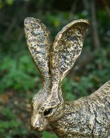 Close up of intricate hare ear detail on garden sculpture