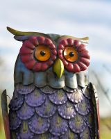 Angled view of bird steel garden ornament