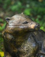 Close up of intricate face detail on "Stanley" the Badger Garden Sculpture
