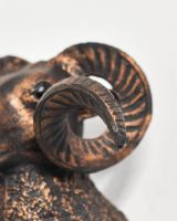 Close up of horn detail on copper animal wall bust