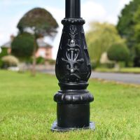 Close up of inspection chamber on black victorian outdoor lamp post and lantern