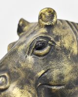 Close up of intricate face detail on Black & Gold Hippo Wall Bust