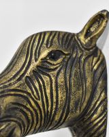 Close up of intricate face detail on Black & Gold Zebra Wall Bust