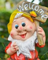 Close up of intricate face detail on "Clarence" the Welcoming Gnome