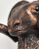 Close up of intricate detail on copper animal wall bust