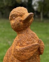 Close up of intricate detail on duck garden sculpture