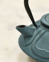 Close Up of Cast Iron Teal Spout on Teapot 