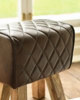 Close up of diamond stitching detail on brown genuine leather foot stool