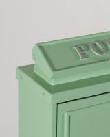 Close up of the Corner and Hinge for the Mint Green "Oxford" Wall Mounted Post Box with Silver Detail Close up of the Corner and Hinge for the Mint Green "Oxford" Wall Mounted Post Box with Silver Detail